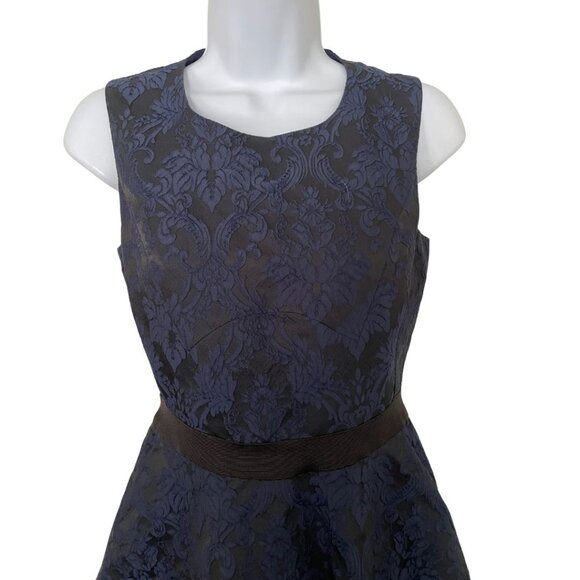 Reiss Natalie Blu Jacquard Mini Dress Sz 4 Fit & Flare Navy Blue Black - Picture 5 of 9